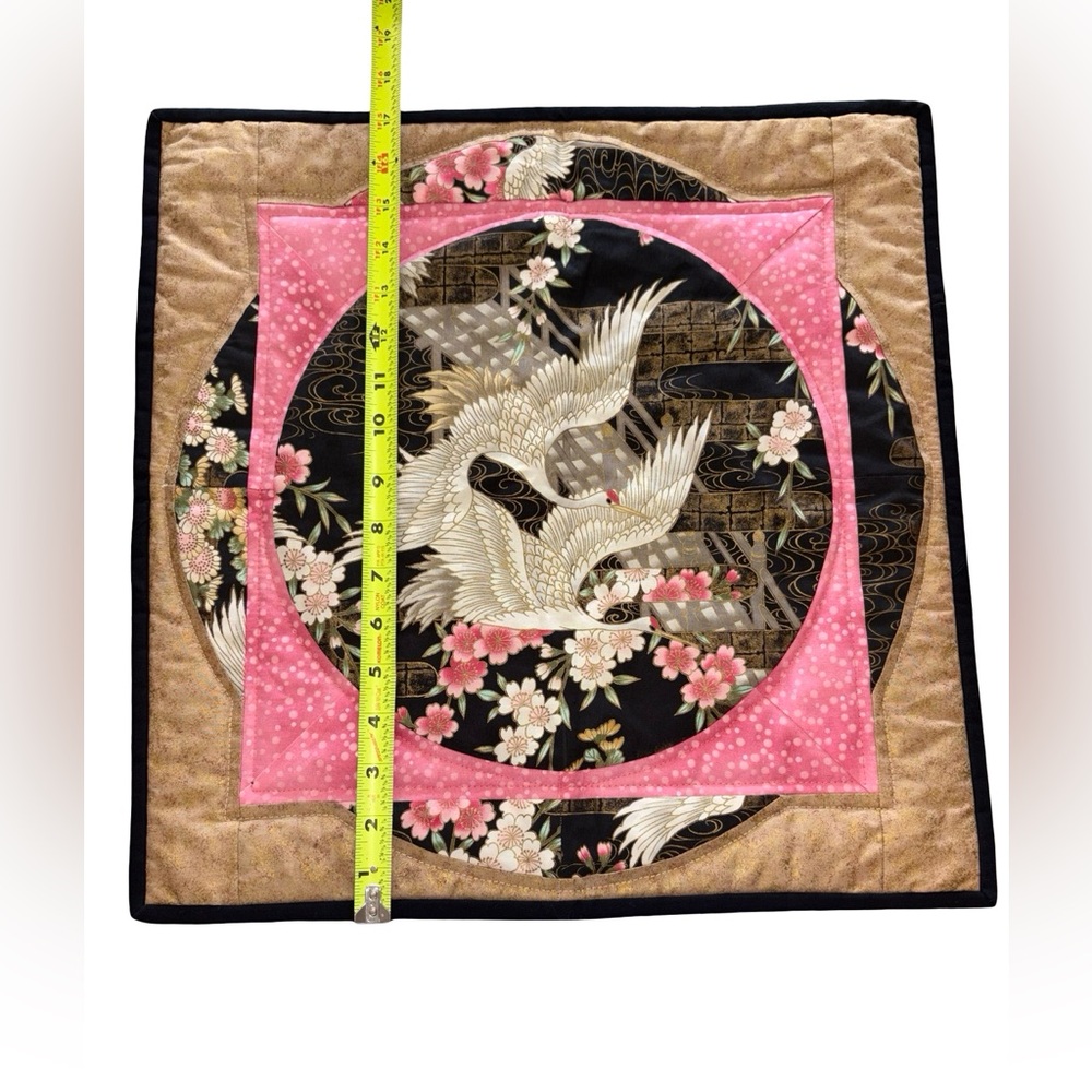 Japanese Crane Cherry Blossom Quilted Garden Flag Yard Flag Pink Black Gold - Picture 3 of 6